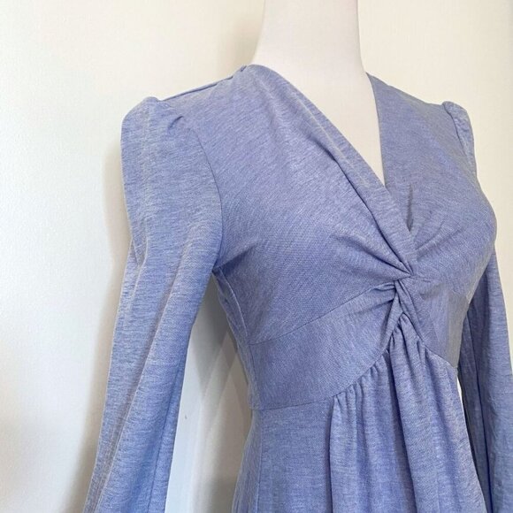 NWT GABBY SKYE CHAMBRAY FLOUNCE TWISTED FRONT MINI DRESS IN LIGHT BLUE - 4 - Picture 4 of 10
